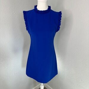 Alice + Olivia Blue Ruffle‎ Mock Neck Sleeveless Mini Dress Size 2